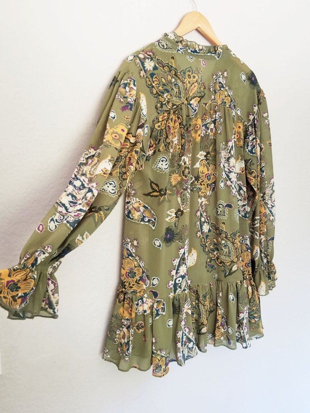 Free People Ibiza Nights Mini Dress Size S Natural Sage Green Button Front $148 - Picture 13 of 16